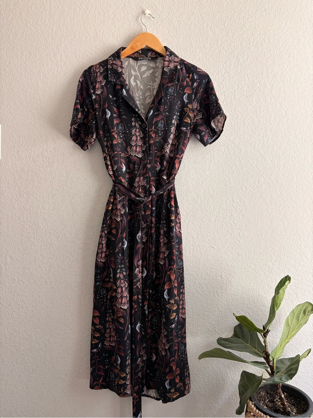 Disturbia Foxglove Midi Button Front Shirt Dress Floral Celestial Sz US 4
